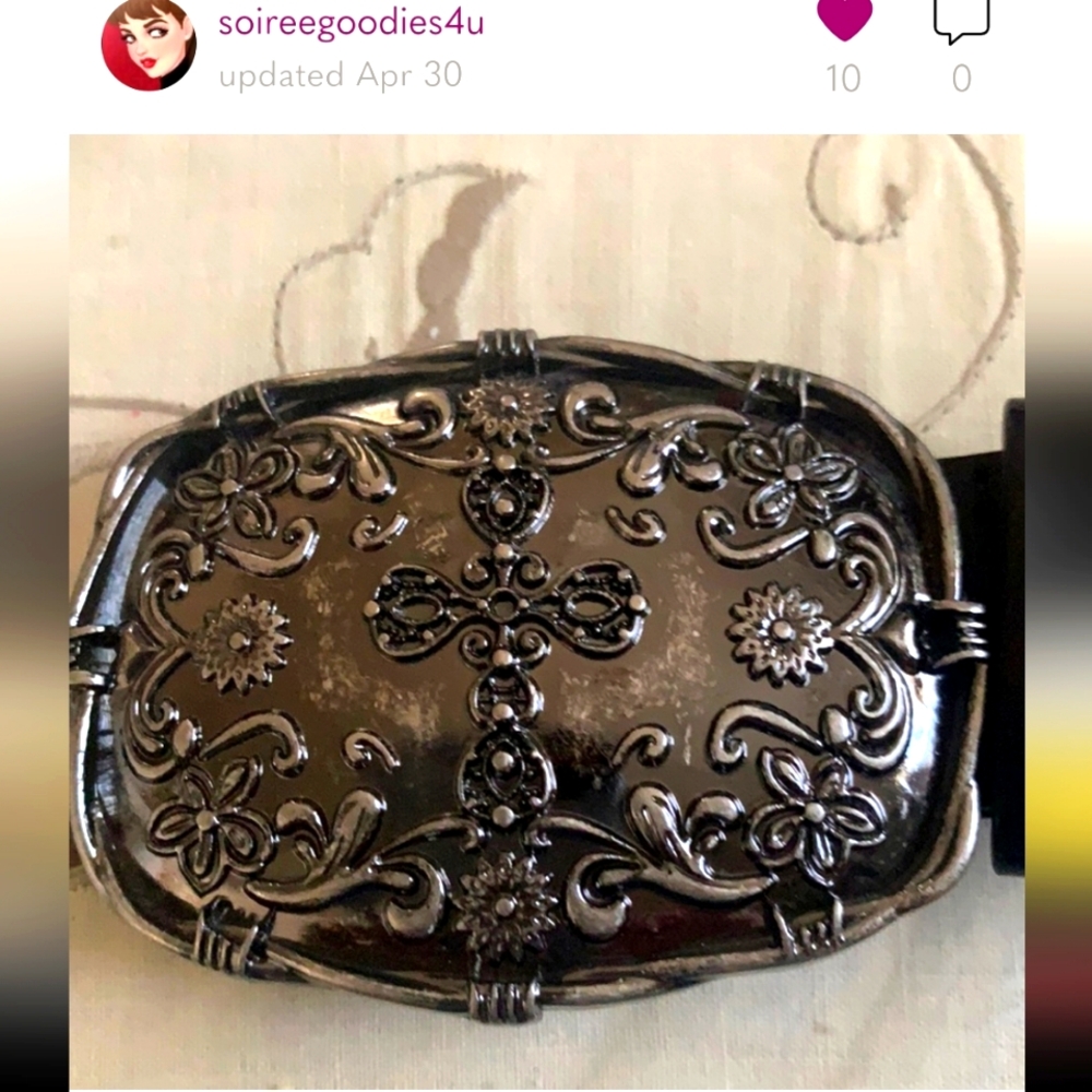 Y2K GOTHIC STYLE  BELT BUCKLE. BLACK LEATHER USED ONCE CYBER GOTH GRUNGE